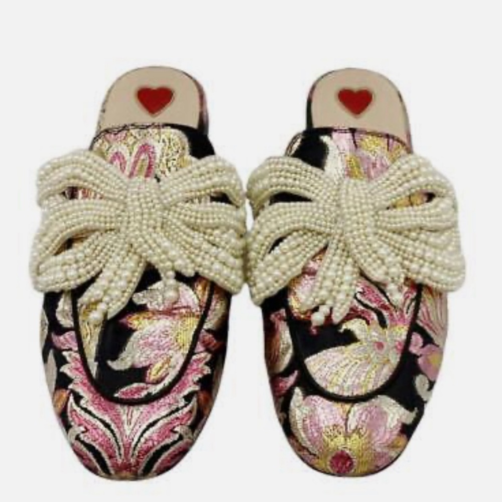 Gucci Princetown slides with brocade and pearl bows